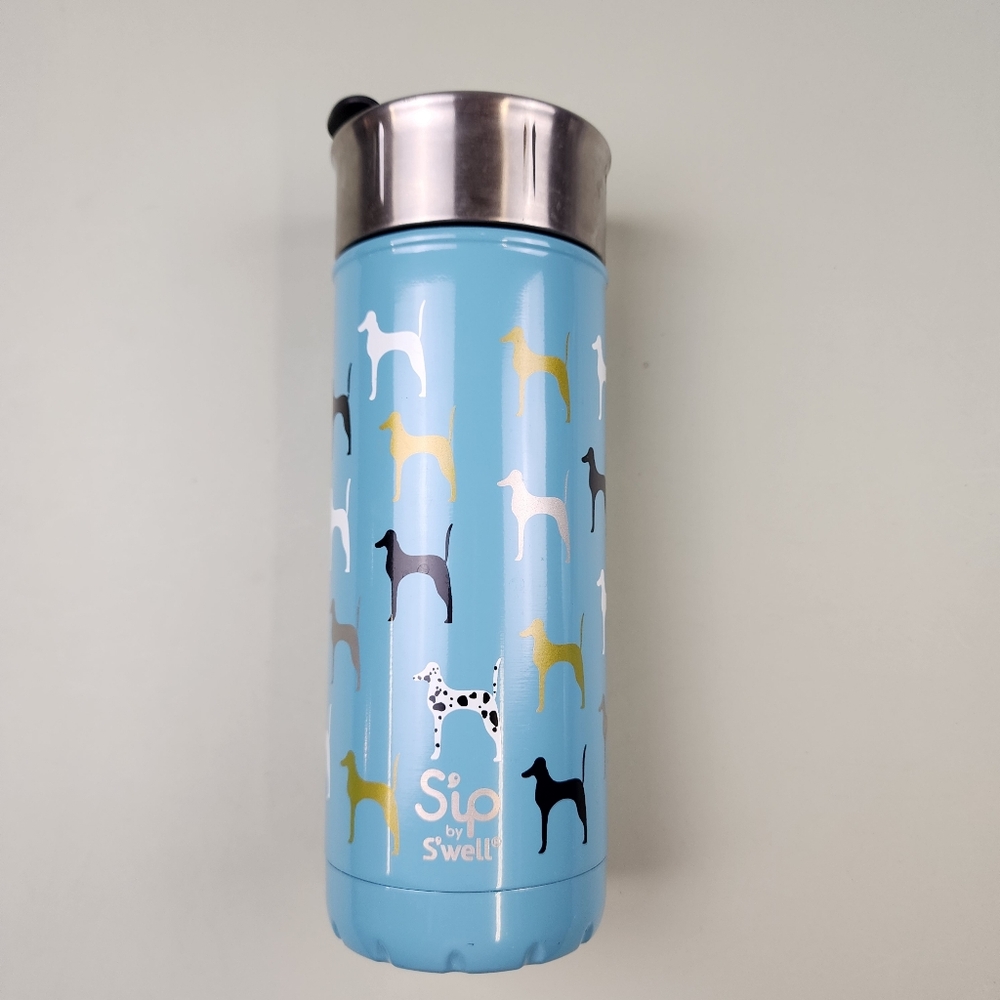 S'well 16 oz light blue tumbler with multicolor dog silhouettes Sip Spoon